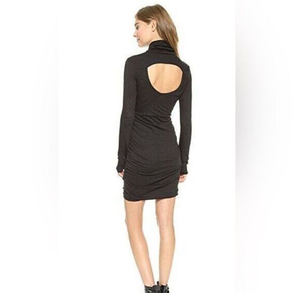 NWT Pam & Gela Twisted Turtleneck Dress Black Ruched Cut Out Back S - Picture 2 of 11